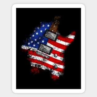 4th July Electric Guitar American Flag Independence Day Sticker